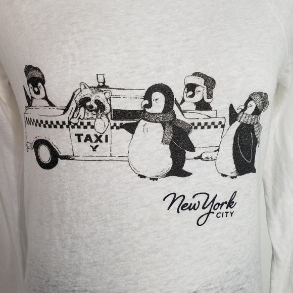 AEO white burnout long sleeve tee NYC penguins - Picture 2 of 7